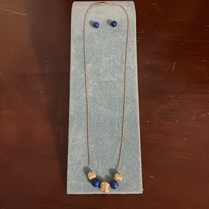 Dainty Vintage Lapis & 14kt Necklace and Earring Set